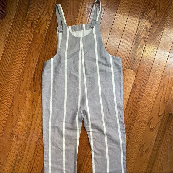L’il Lemons (For Love & Lemons) $85 Kids Gray Stripe Linen Jumpsuit 6T NWOT - Picture 10 of 14